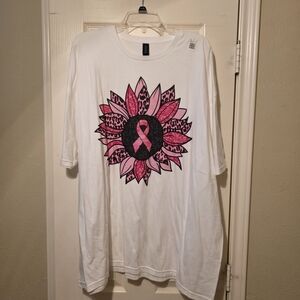 Amazon Women's Short Sleeve Tee - White with Pink Ribbon Design